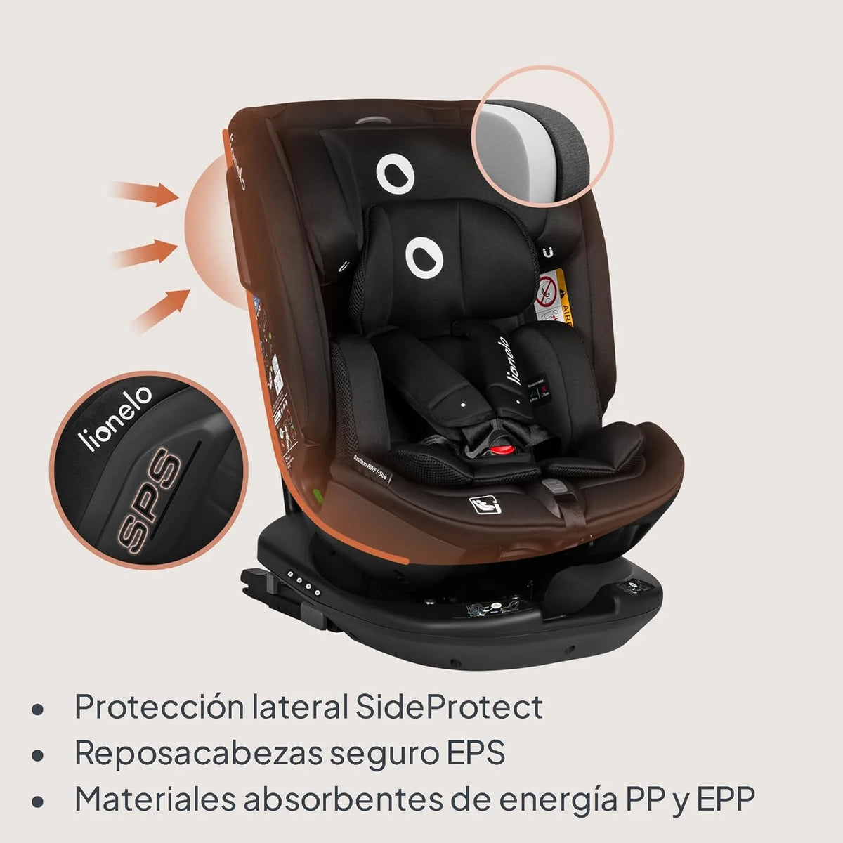 LIONELO Bastiaan RWF i-Size Cadeira Auto Rotativa 360° para Bebé 0-36kg, Instalação Frontal e Traseira (18kg), ISOFIX TopTether, Apoio de Cabeça e Encosto Ajustáveis Proteção Lateral