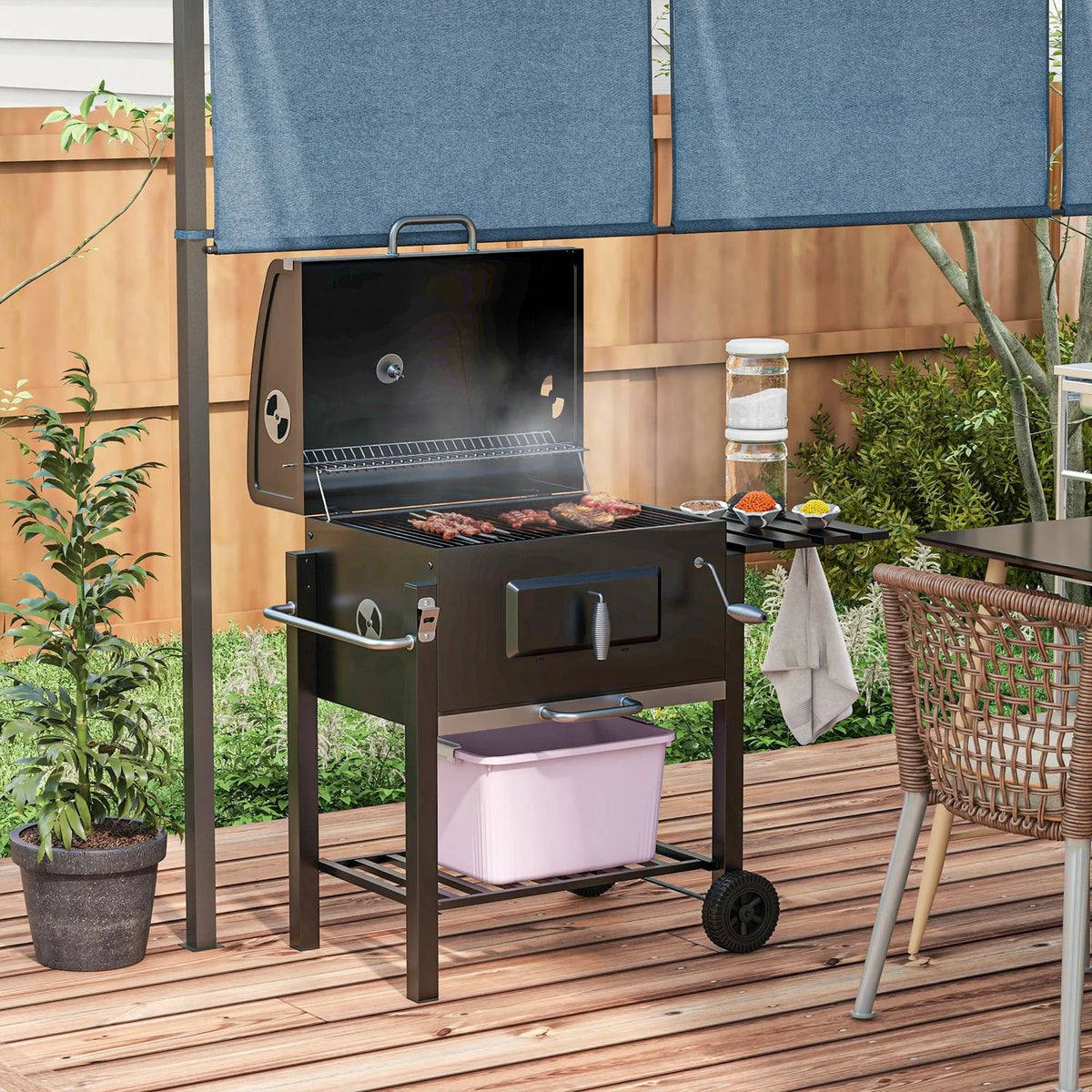 Churrasqueira a Carvão Outsunny Aço Inoxidável 113x65x108 Cm Preto
