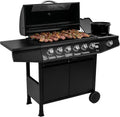 Amig - Churrasqueira a gás Fireplus 3+1 8,4 kW - Aço inoxidável preto - Grill com rodas Modelo GRILL-3F - Churrasqueira XXL com carrinho e termómetro - 117x52x103cm - 4 queimadores e bandeja lateral