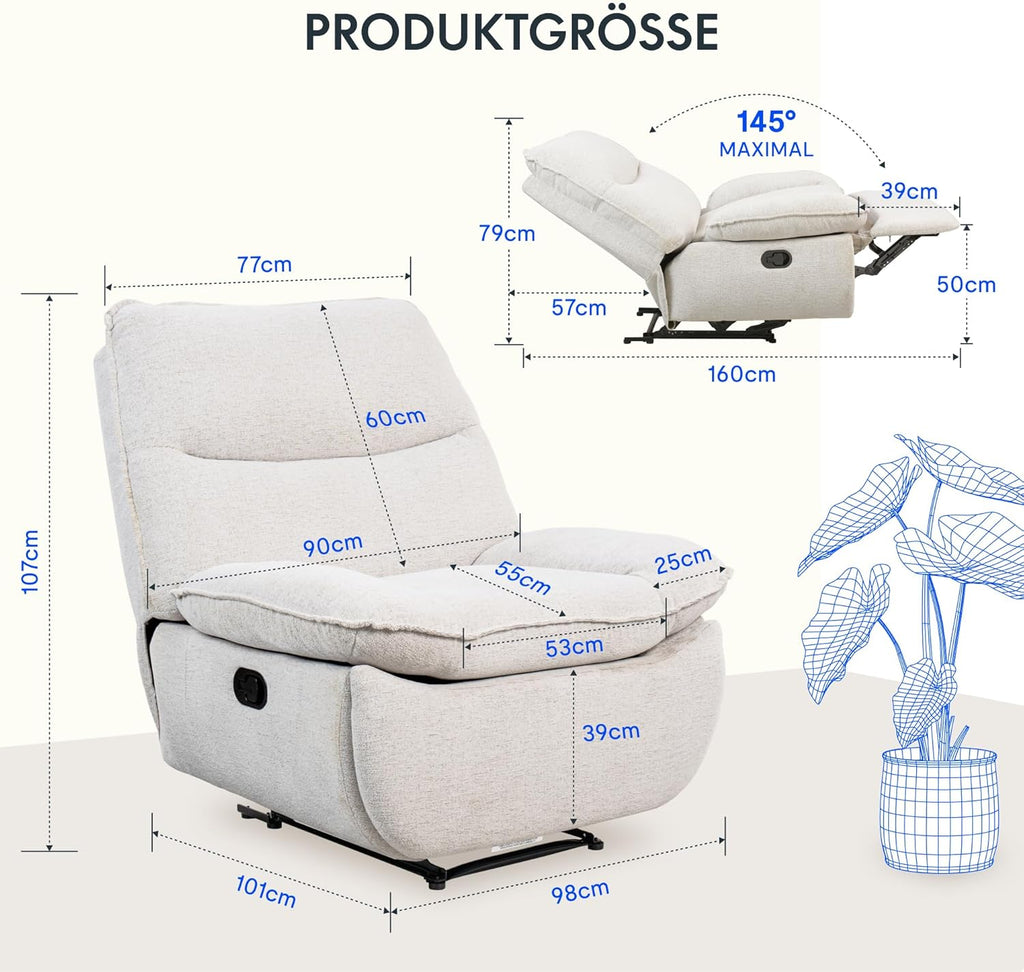 FLEXISPOT XC6 Poltrona Reclinável, Sofá Giratório com Função Balanço, Poltrona de TV com Encosto Ajustável, Poltrona para Quarto, Sala e Home Theater (Beige)