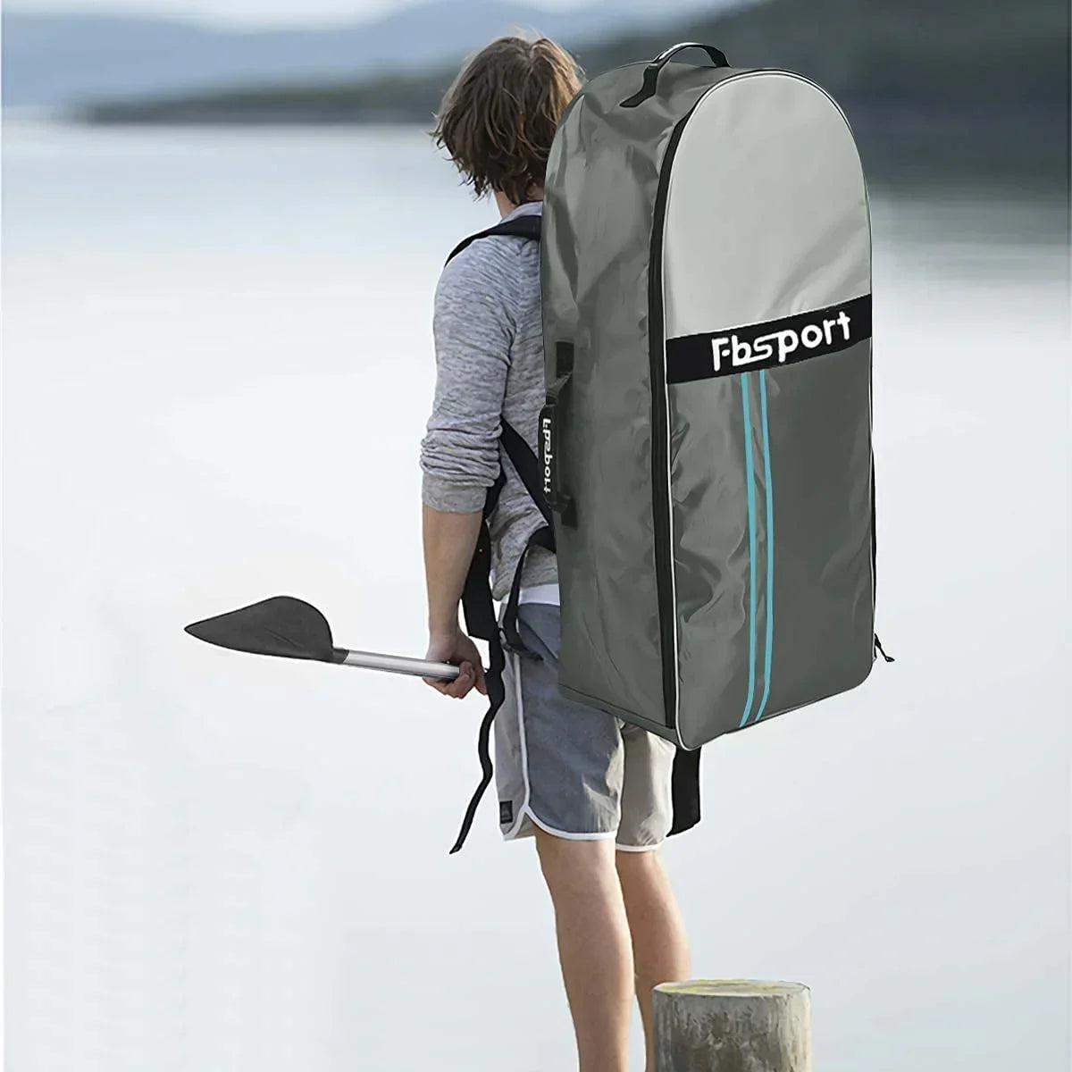 2026 FBSPORT Prancha de Paddle Surf Inflável, 15 cm de Espessura, Kit Completo com Remo de Alumínio Ajustável e Bomba (Verde)
