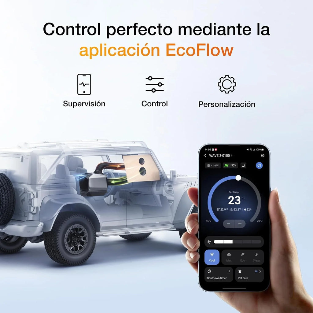 EcoFlow WAVE 3 Climatizador portátil com bateria extra de 1024 Wh, refrigeração 1800 W, aquecimento 2000 W, autonomia de 8 h, controle por app, para camping, autocaravanas, todoterrenos