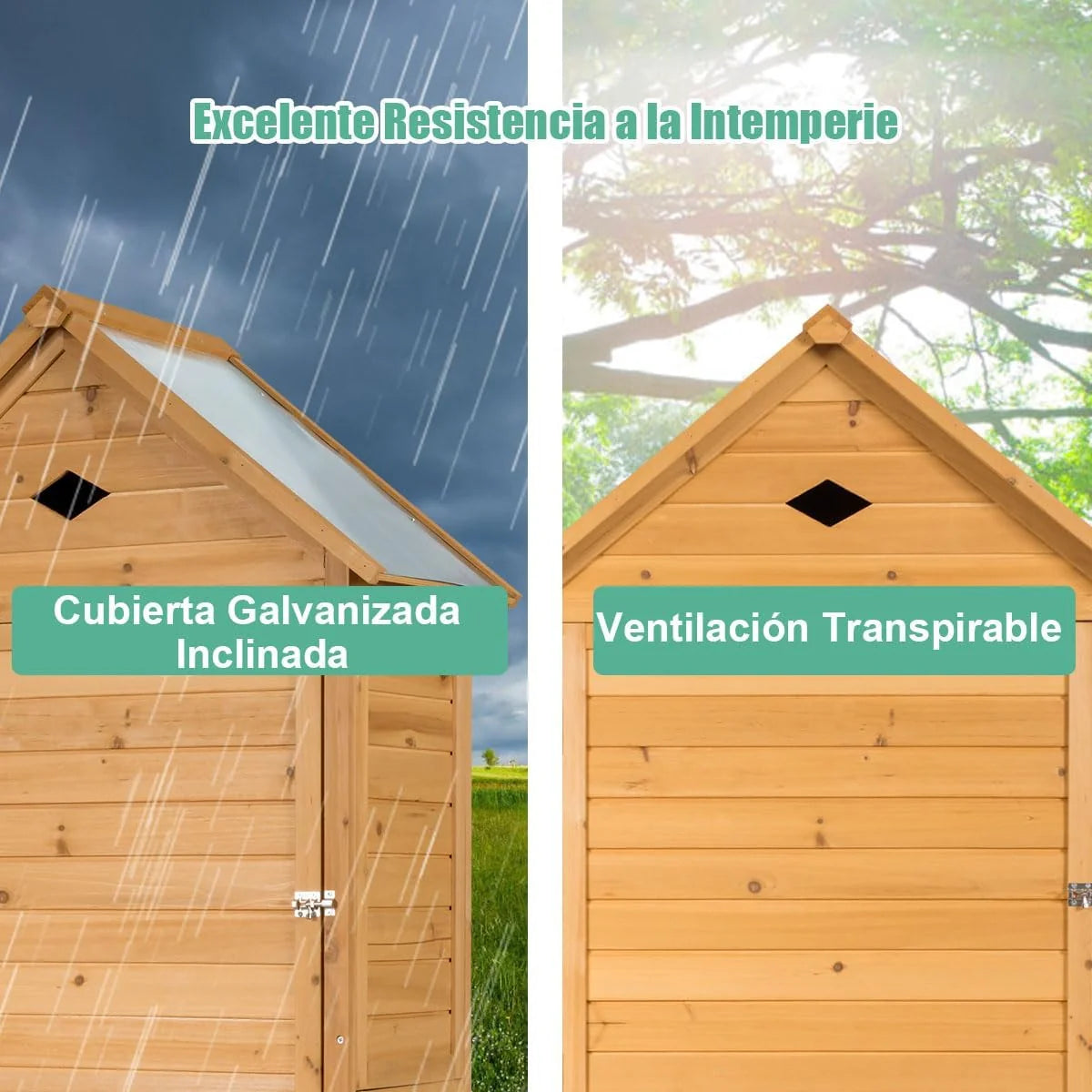 COSTWAY Galpão de Armazenamento de Madeira para Jardim, Armário de Jardim de Madeira com 5 Prateleiras e 2 Portas Trancáveis, Caixa de Ferramentas de Jardim com Telhado Impermeável para Jardim, Varanda e Terraço (70x45x160cm)