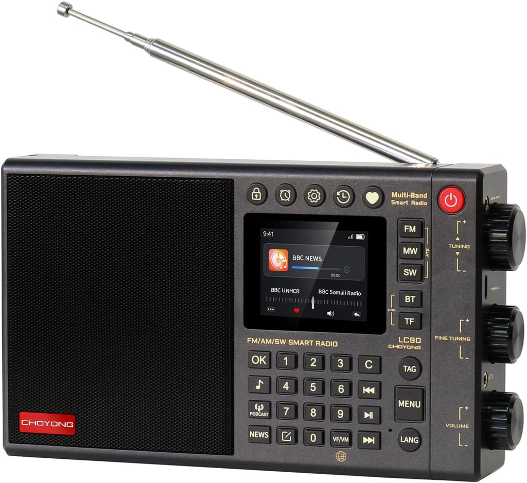 CHOYONG LC90 WIFI/4G - Rádio inteligente multibanda portátil AM/FM, receptor de ondas longas e curtas com SSB, Bluetooth, cartão Choyoung