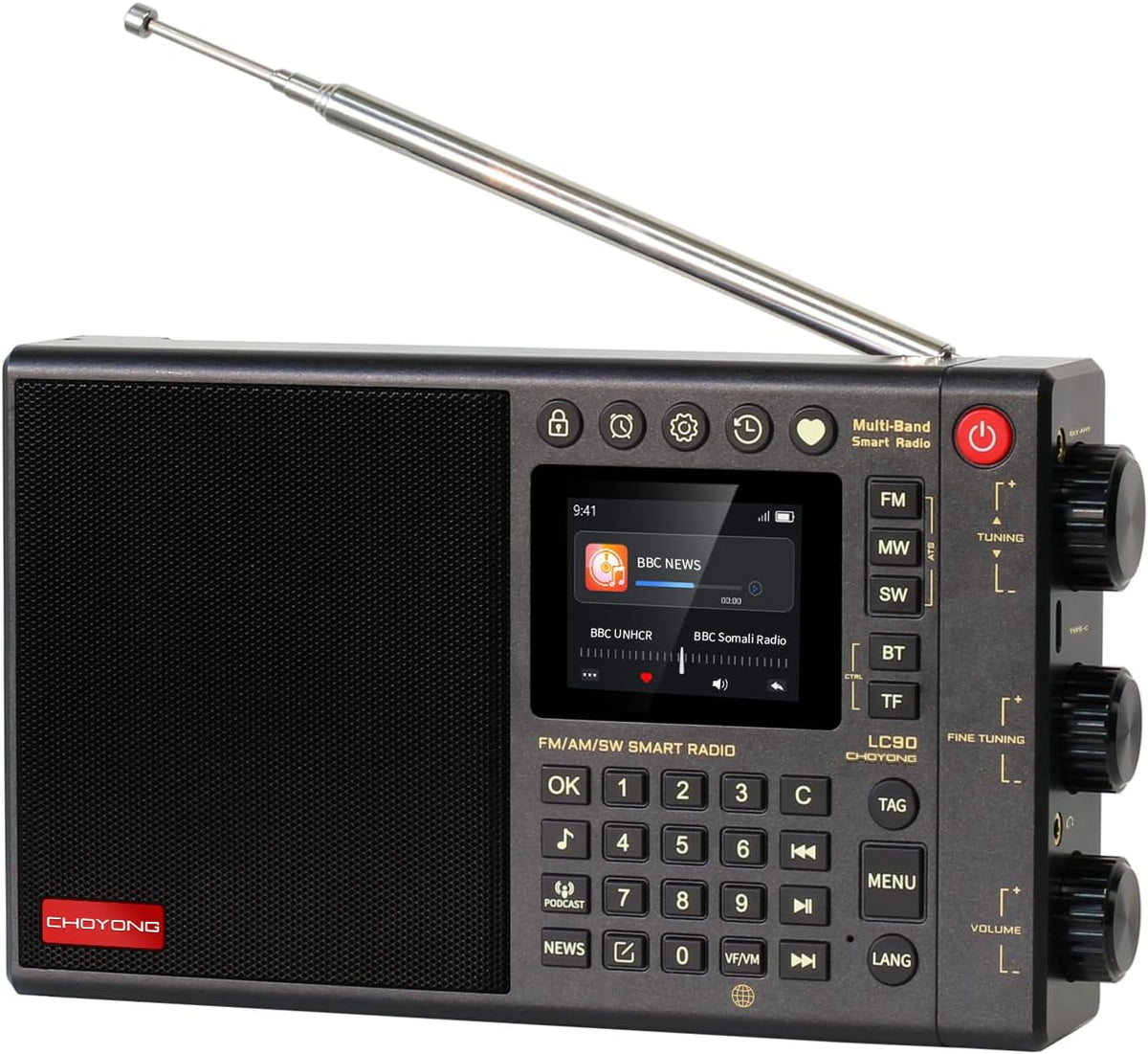 CHOYONG LC90 WIFI/4G - Rádio inteligente multibanda portátil AM/FM, receptor de ondas longas e curtas com SSB, Bluetooth, cartão Choyoung
