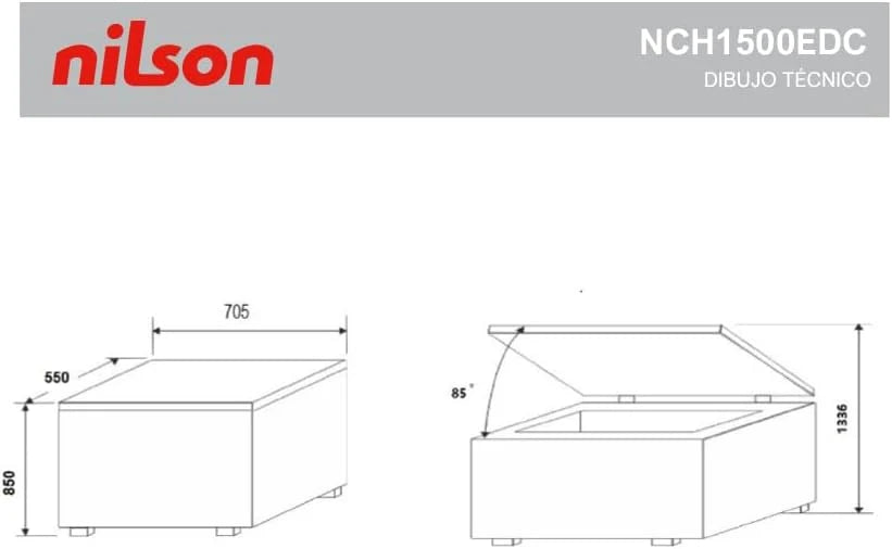 Nilson Congelador Horizontal Branco NCH1500EDC. Capacidade 142 Litros, Dual Cooling, 4 Estrelas, Modo Super Congelamento, Tecnologia Cíclica, Porta Basculante, 1 Cesto, Baixo Nível de Ruído