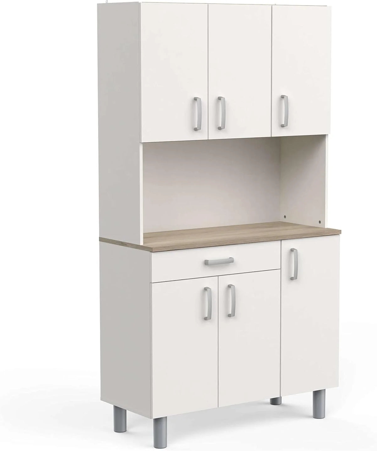 Miroytengo Aparador de Cozinha, Armário de Cozinha, Buffet de Cozinha com 6 Portas Branco e Carvalho Kronberg 101 x 185 cm