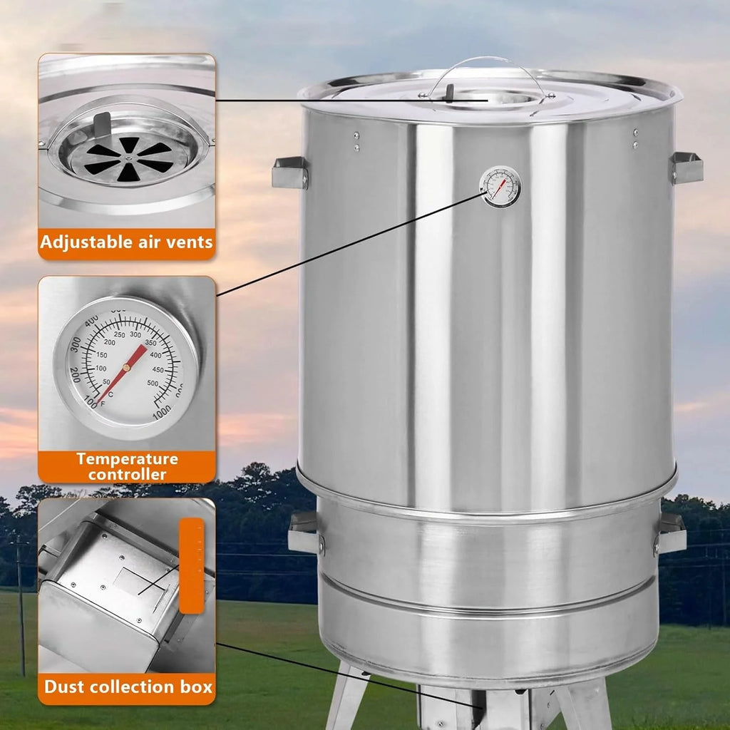 Defumador Barril Churrasqueira Gira Gira Material Aço Inoxidável 360° Inclui Termômetro E Recipiente Para Cinzas 50 Cm De Diâmetro Para Churrasco