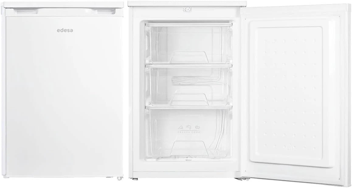 Edesa Congelador Horizontal EZS-0813 WH/A de Bancada Frio Homogêneo Regulação Mecânica de Temperatura 3 Gavetas de Capacidade e Porta Reversível Puxador Integrado Largura 55,3cm Cor Branco