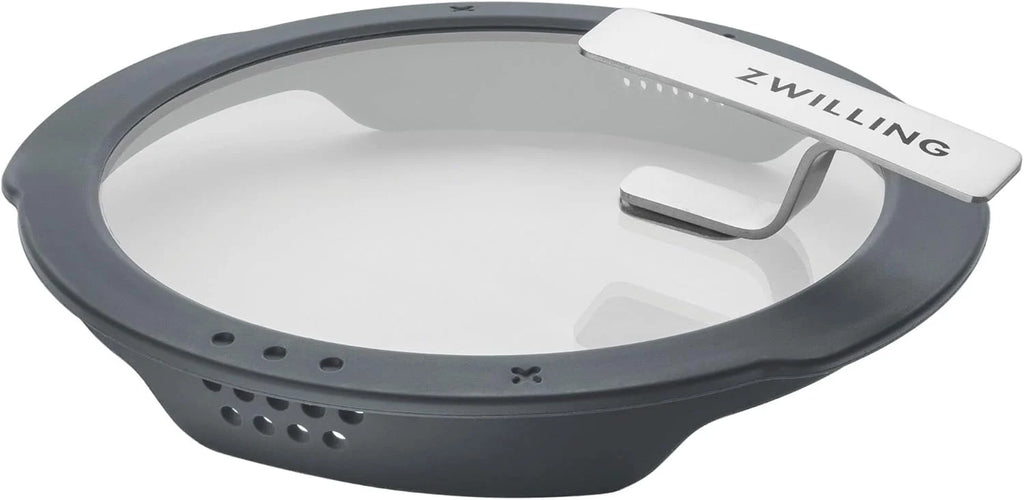 ZWILLING Jogo de panelas simplificado em aço inoxidável, 5 peças, com peneira integrada na tampa, adequado para indução, prata/preto