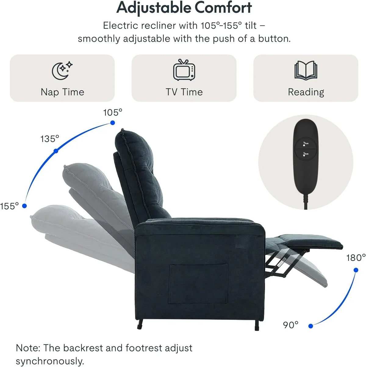 FLEXISPOT Poltrona Reclinável Elétrica com Encosto Ajustável, Reclinável de 105° a 155°, Poltrona Ergonômica para Quarto, Sala e Home Theater (Cinza Escuro)