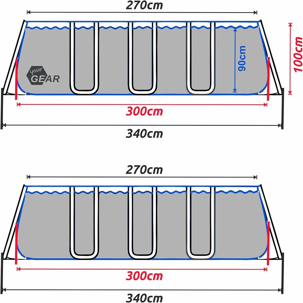 yourGEAR Piscina Familiar XL 3x3m - Piscina de Jardim com Estrutura de Aço Durável, 8100L