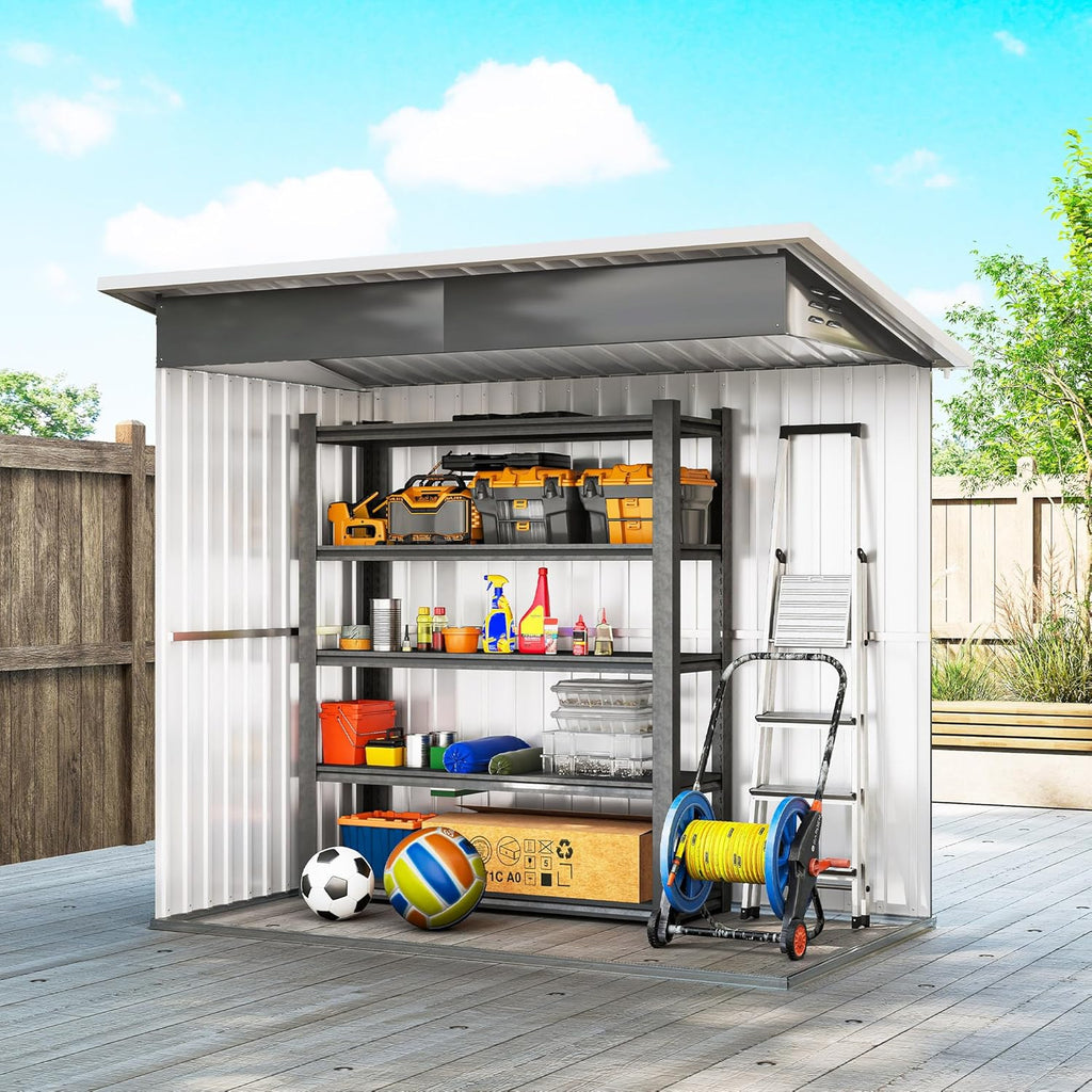 Outsunny Galpão de Armazenamento para Jardim Exterior, 2,55 m² 221x133x190 cm, Abrigo Metálico para Ferramentas com Janela, Porta com Fechadura e Ventilação, Cinza Escuro