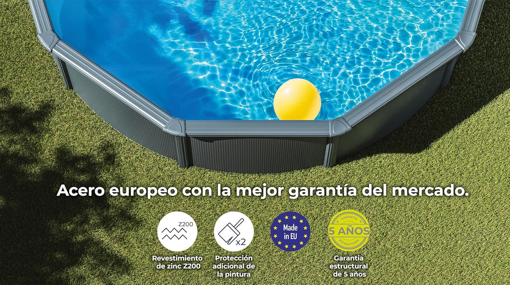 Gre KIT240GF Piscina de Aço Elevada, Redonda com Aparência de Aço Grafite, Piscinas Desmontáveis para Jardim, 240 x 120 cm, Kea