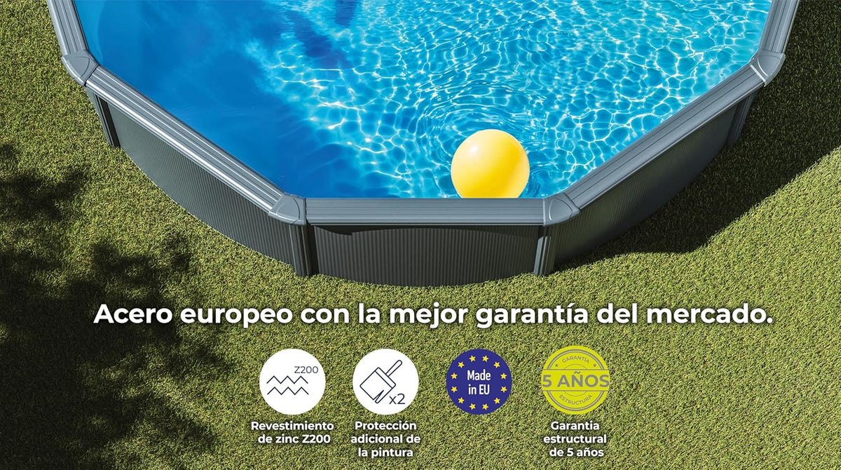 Gre KIT240GF Piscina de Aço Elevada, Redonda com Aparência de Aço Grafite, Piscinas Desmontáveis para Jardim, 240 x 120 cm, Kea