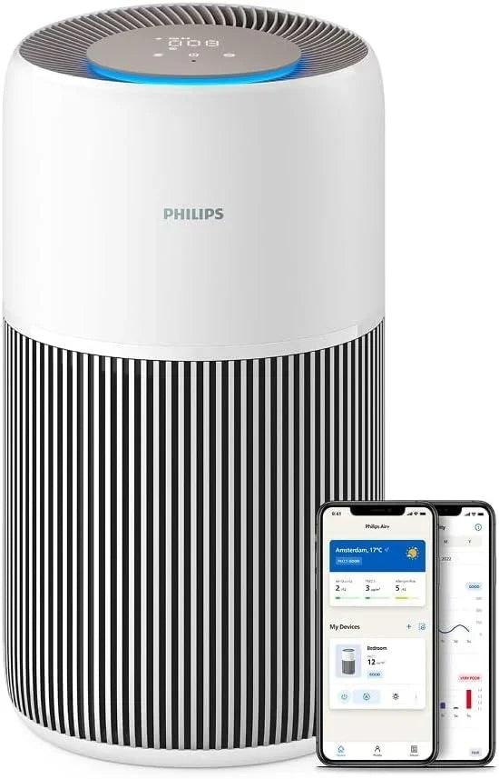 Purificador de Ar Philips Série 2200, Filtro HEPA NanoProtect + Carvão Ativado, CADR 400m³/h para 104m², Alergia, Ultra Silencioso, Filtro Inteligente e Duradouro (AC2210/10)