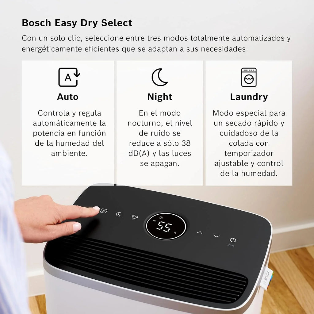 Bosch Desumidificador Dry 4000 - Fácil. Eficiente. Silencioso. Para sua Casa e Quarto - Para Ambientes de até 33 m² - Secagem Rápida para suas Roupas