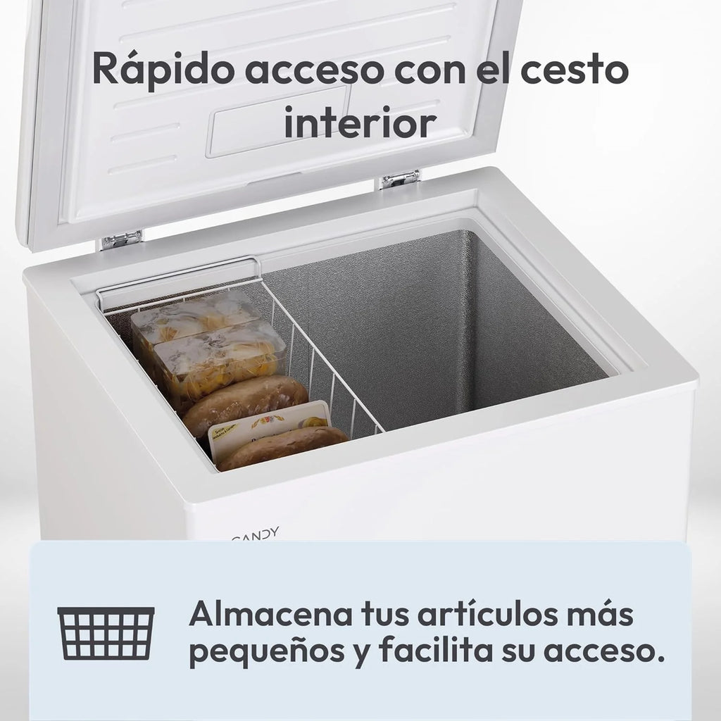 Candy CCHH 100E, Freezer Horizontal, Largura 55CM, 97L, Tecnologia Estática, 1 Cesto, Controle Eletrônico Externo, Indicador de Temperatura, Alarme de Aumento de Temperatura, 39DB, Branco
