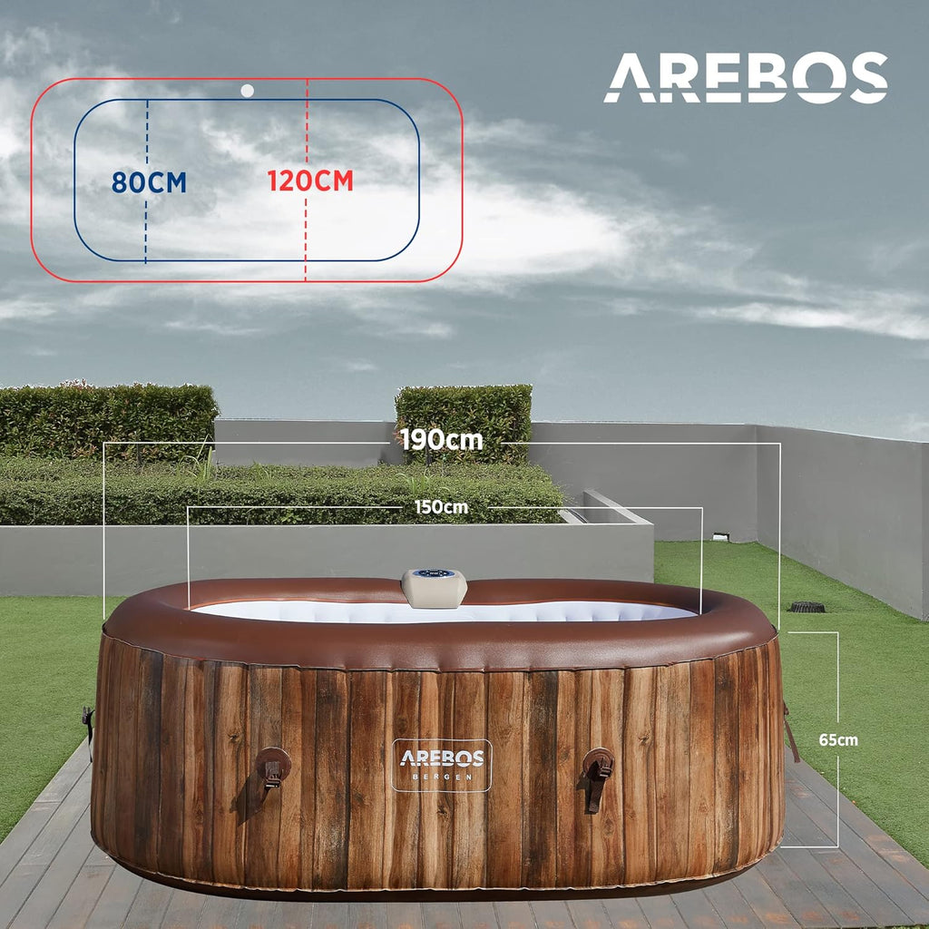 Arebos Whirlpool | SPA Inflável | Interno e Externo | 190x120 cm Ovalado | 2 Pessoas | 90 Jatos de Massagem | Aquecido | 550 Litros | Incl. Cobertura | Massagem Bubble SPA & Wellness