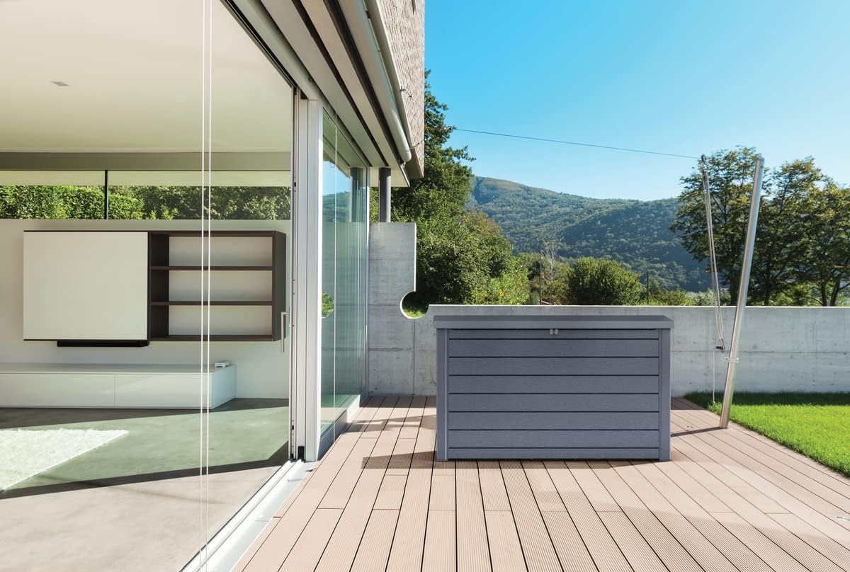 Keter Baú XXL Ontario, Grafite, Capacidade de 870 L, Dimensões Externas: 147 x 83 x 86 cm, Caixa de Armazenamento Impermeável para Exterior