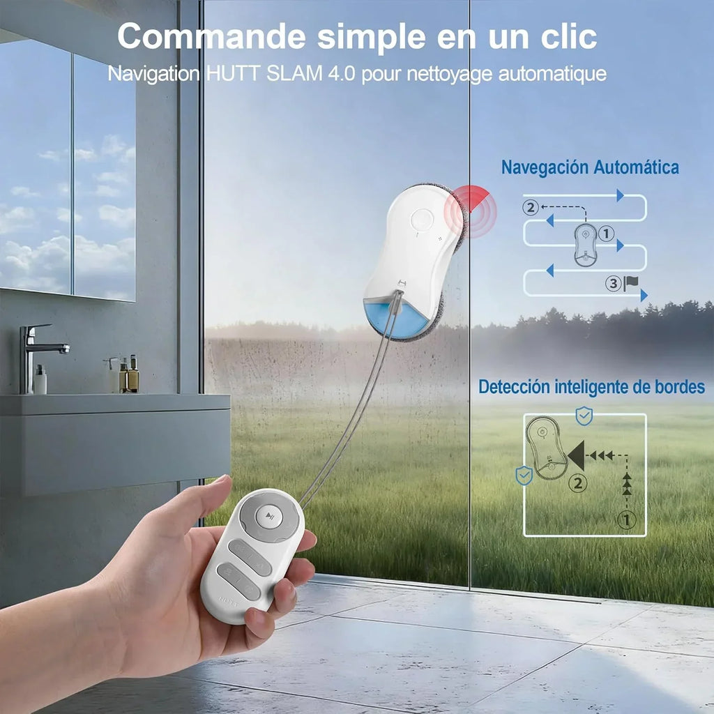Robô Limpa-vidros HUTT S55 Pro com almofadas flutuantes 3D, sucção de até 6500Pa, pulverização HydroJet, navegação Slam 4.0, reservatório de 80 ml, sistema de segurança multicamadas