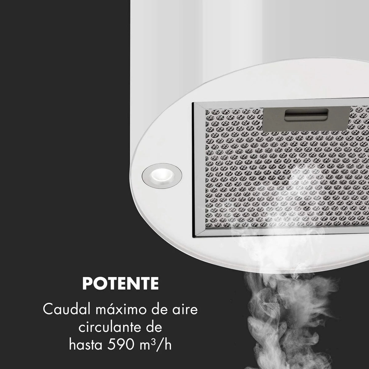 Klarstein Barett - Coifa de Parede, Ø 35 cm, Potência de 190 W, Ventilação Máxima de 590 m³/h, 3 Níveis de Potência, Classe de Eficiência Energética B, Iluminação LED, Aço Inoxidável Escovado, Branco