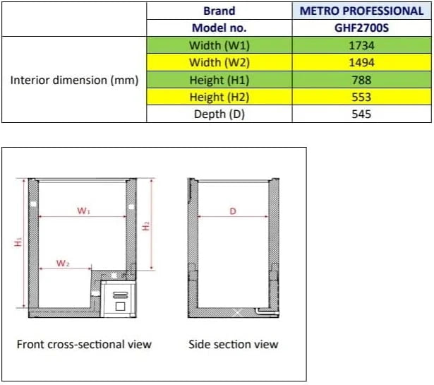 METRO Professional Freezer Horizontal GHF2700S, 188 x 73,5 x 94,5 cm, 700 L, 125W, 3 cestos, iluminação LED, 6 rodas, com fechadura, branco/cinza