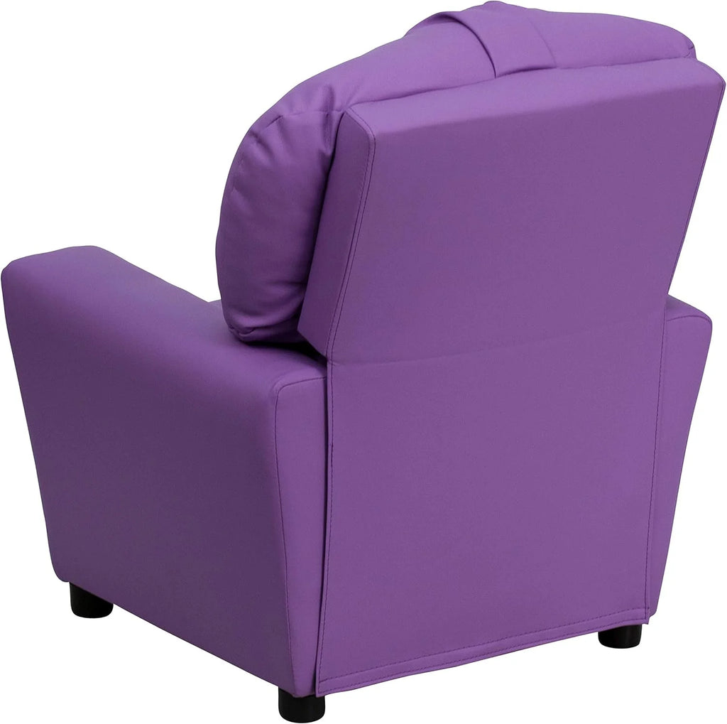 Poltrona Reclinável Infantil Contemporânea Flash Furniture com Porta-Copos, Madeira, Vinil Bege, 66,04 x 53,34 x 53,34 cm
