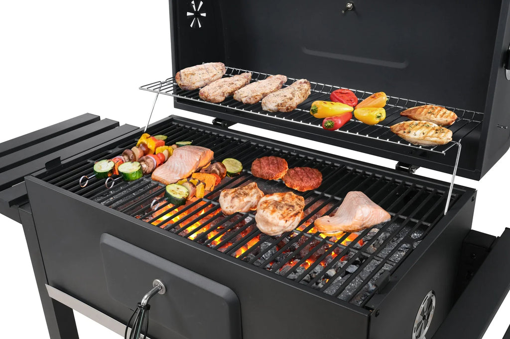 GRANDE CHURRASQUEIRA A CARVÃO XXL COM GRELHA DE FERRO FUNDIDO AJUSTÁVEL 78x42,5mm 3 PRATELEIRAS LUND