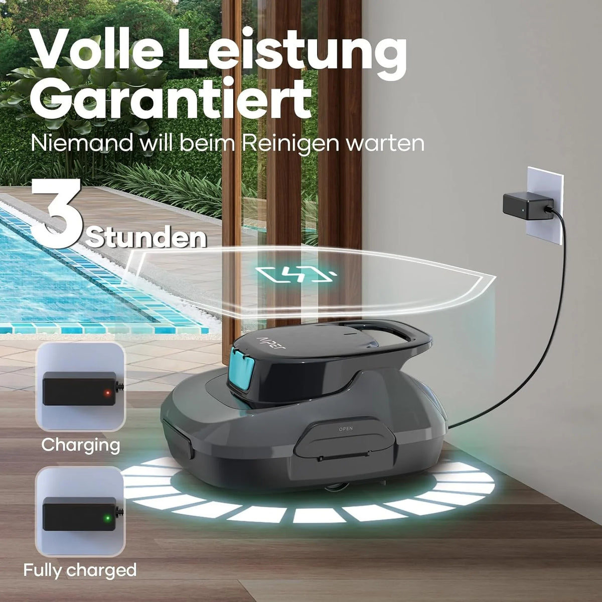 AIPER Robô Limpa-Piscina, Aspirador de Piscina Sem Fio a Bateria, Tempo de Limpeza de 90 Minutos, Limpeza Automática com Função de Autoestacionamento