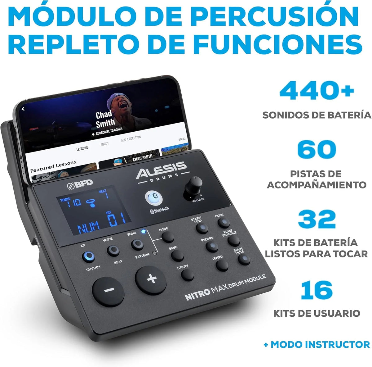 Alesis Nitro Max Kit Bateria Eletrônica com Pads de Mesh Silenciosos, Caixa Dual-Zone de 10", Bluetooth, Mais de 440 Sons Autênticos, Aulas Drumeo, USB MIDI, Pedal de Bumbo