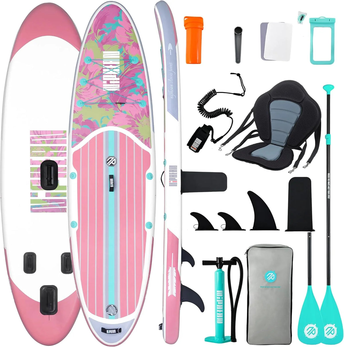 Niphean Prancha de Paddle Surf Inflável para Adultos com Todos os Acessórios, 320cm Paddle Surf Inflável para Todos os Níveis, SUP Capacidade 200kg para 2 Pessoas, Stand up Paddle Board com Assento