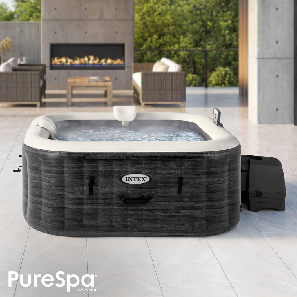 Intex Spa inflável quadrado Greystone Deluxe 4 pessoas, 175x175x71 cm, Aquecedor 2.200 W, Bolhas de ar quente, Clorador salino, Bomba filtrante com filtro S2 (1.741 l/h), Acessórios incluídos (55093)