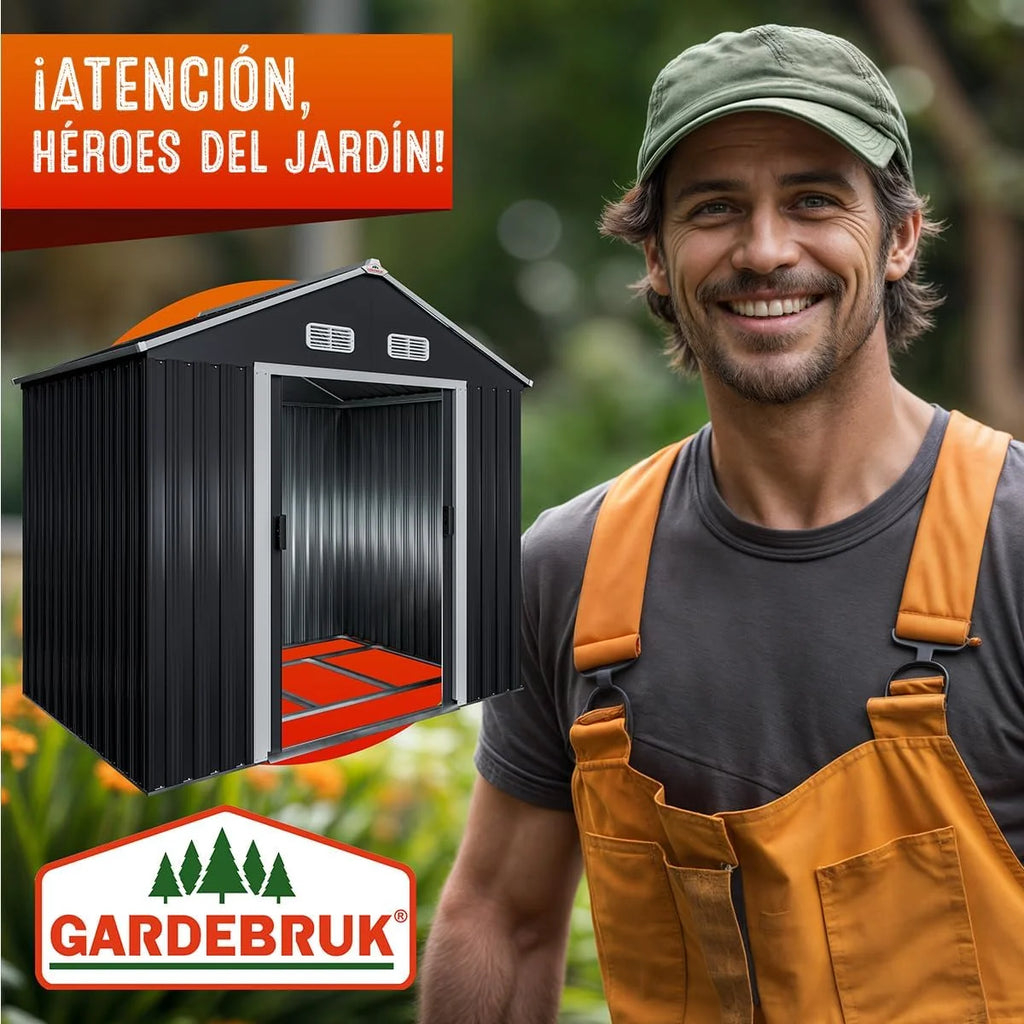 GARDEBRUK® Galpão de Jardim 2 m² 196x132x188cm Armazenamento de Metal Exterior 4m³ com Base Porta Deslizante Antracite