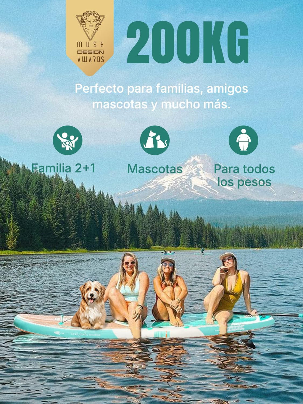 Niphean Prancha de Paddle Surf Inflável para Adultos com Todos os Acessórios, 320cm Paddle Surf Inflável para Todos os Níveis, SUP Capacidade 200kg para 2 Pessoas, Stand up Paddle Board com Assento