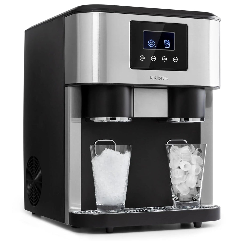 Klarstein Máquina de Gelo Doméstica, 1,8L, Cinza Escuro, Máquina de Gelo de Bancada 15 kg, para Fazer Cubos de Gelo e Gelo Picado em Casa, com Painel Tátil e Sistema de Fácil Limpeza, Função Rápida