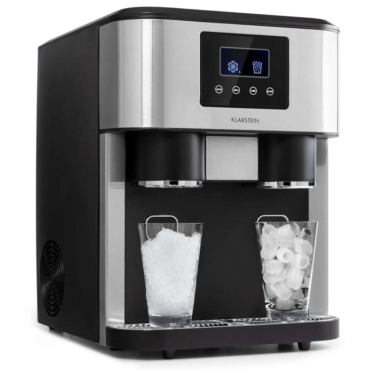 Klarstein Máquina de Gelo Doméstica, 1,8L, Cinza Escuro, Máquina de Gelo de Bancada 15 kg, para Fazer Cubos de Gelo e Gelo Picado em Casa, com Painel Tátil e Sistema de Fácil Limpeza, Função Rápida