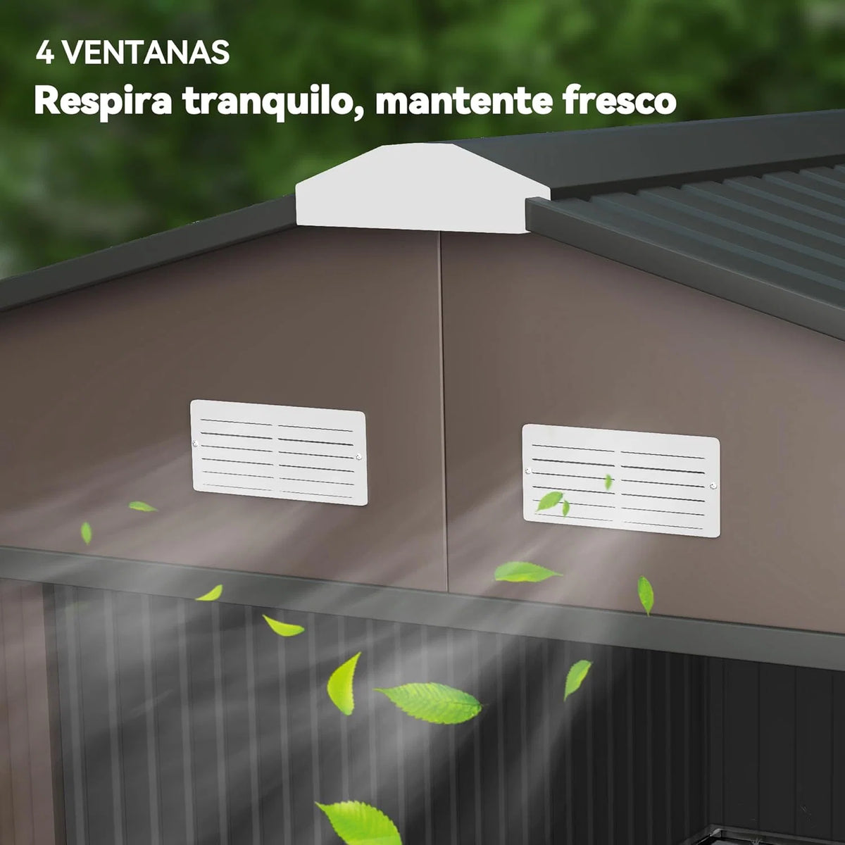 Outsunny Abrigo de Jardim Exterior, 12,4 m² 340x386x200 cm, Abrigo de Jardim Exterior Metálico com Teto de Fibra de Vidro, Porta Deslizante, Base de Reforço (Chão NÃO Incluído) e Janelas Marrom