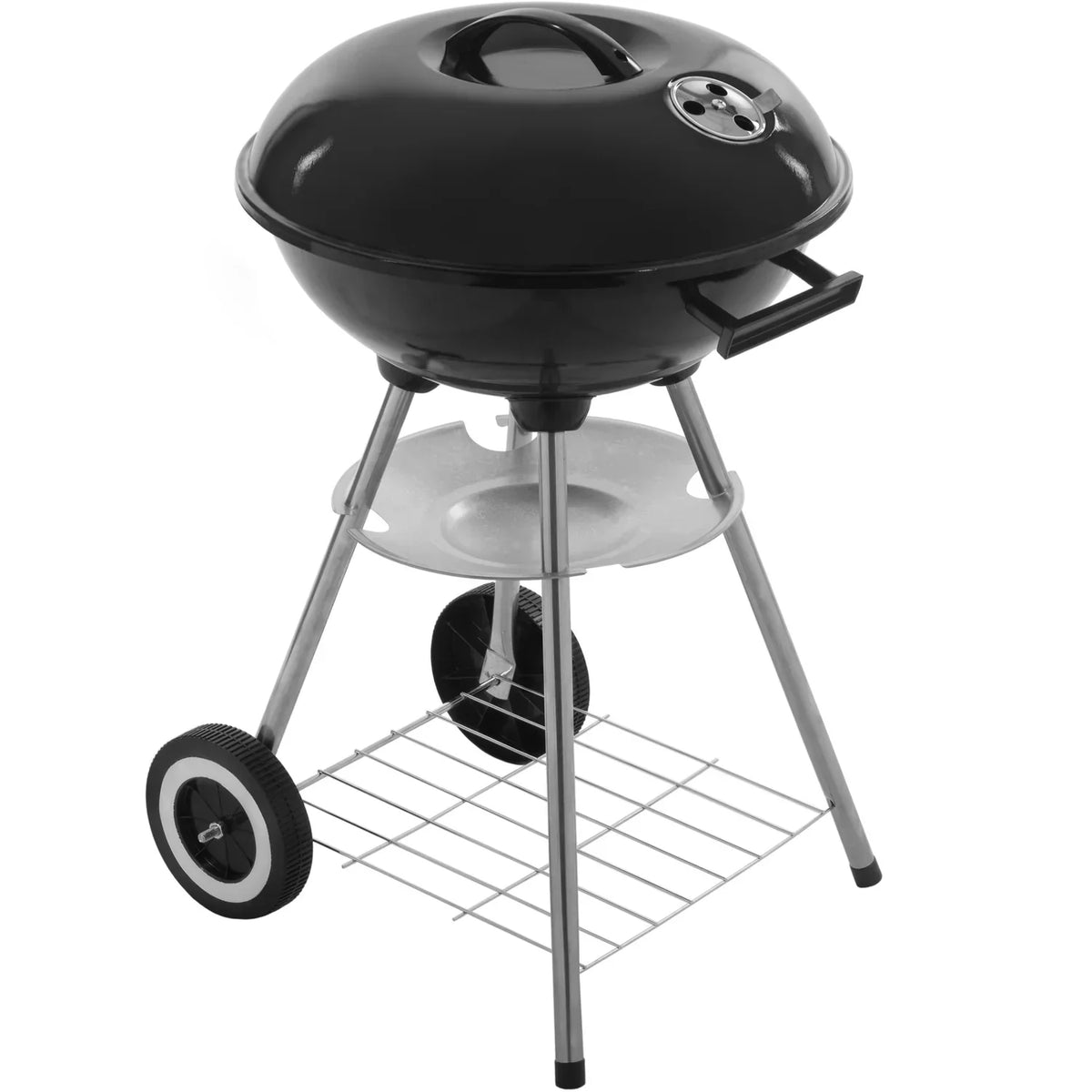 Primematik - Churrasqueira a Carvão de 41x70 cm Redonda com Tampa e Rodas Churrasco para Jardim e Acampamento Kh51000