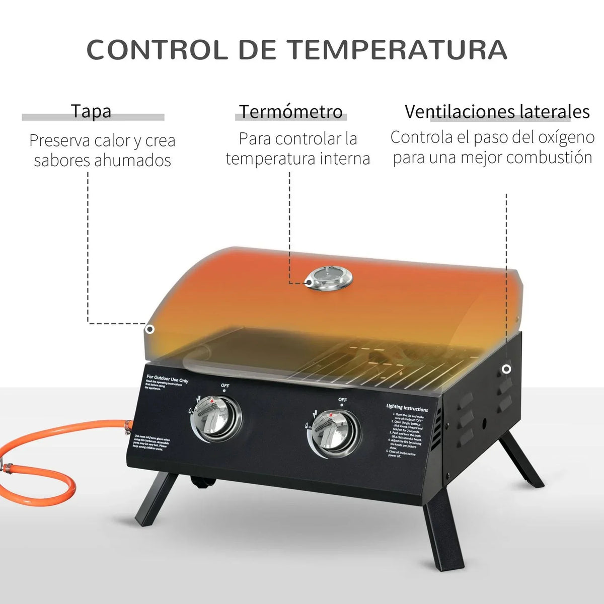 Churrasqueira a Gás de Mesa em Aço Carbono 55x46,5x41cm - Outsunny.Preto