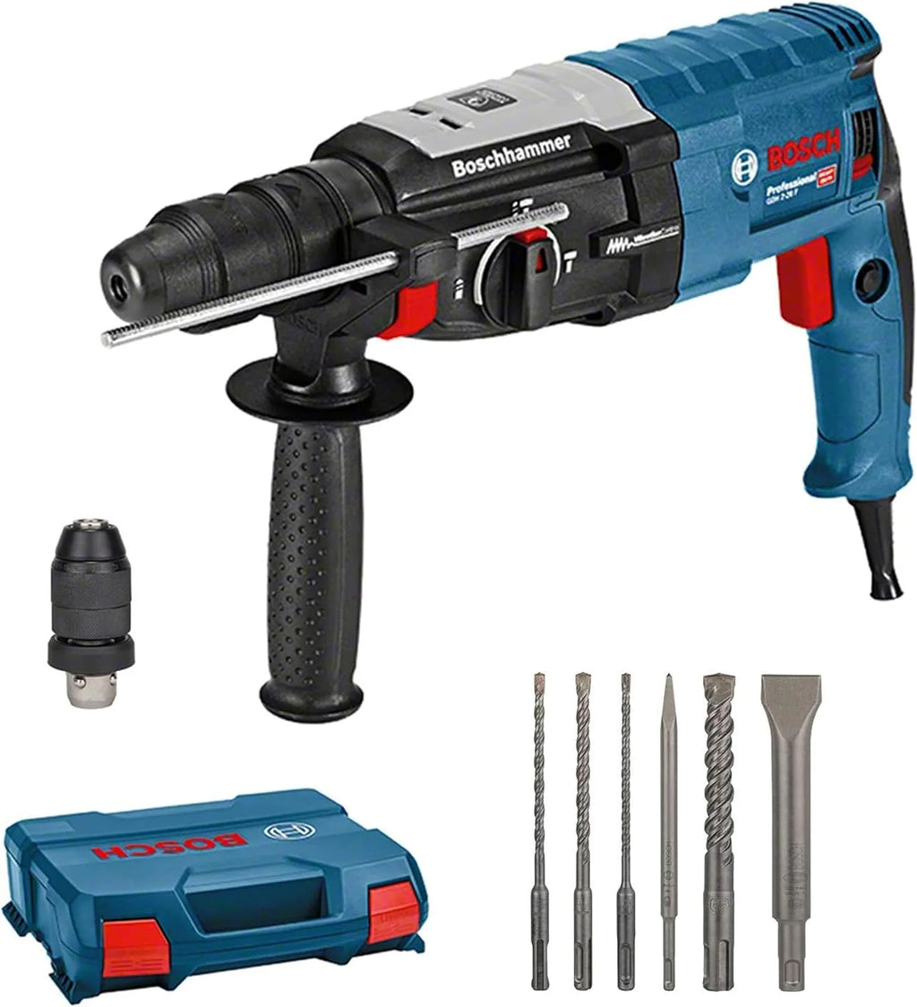 Bosch Professional martelete perfurador GBH 2-28 F (potência 880 W, Ø máx. de perfuração em concreto: 28 mm, incl. conjunto de 6 talhadeiras, SDS plus, L-Case) - Conjunto exclusivo da Amazon