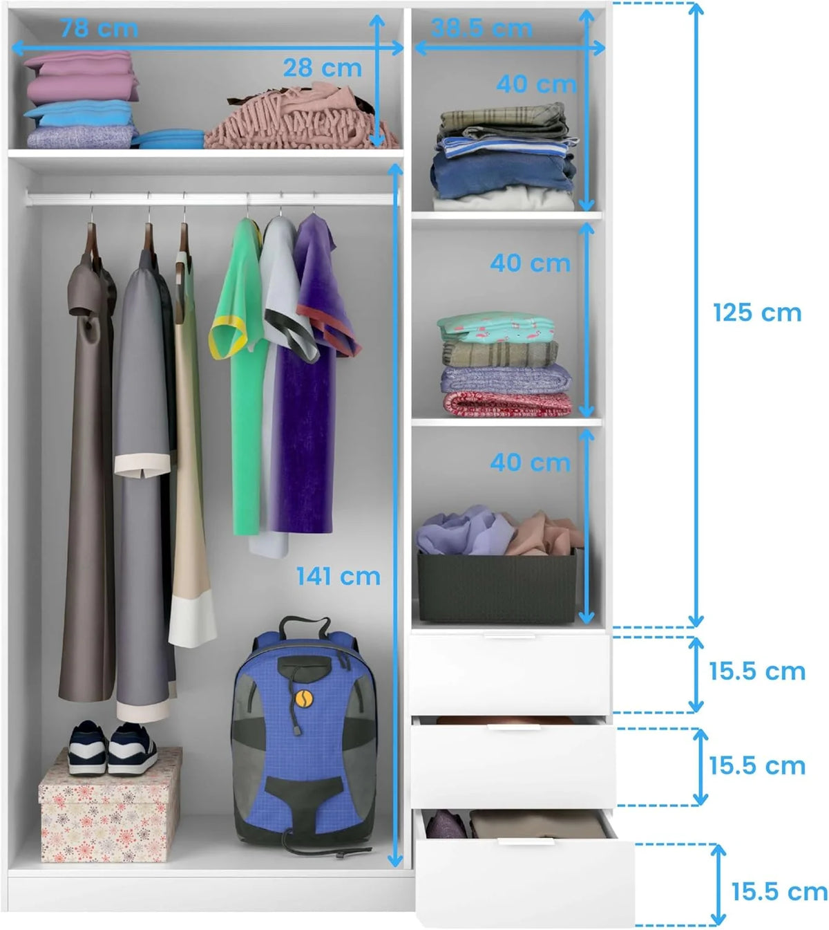 Guarda-Roupa de Três Portas e Três Gavetas Habitdesign, Acabamento Branco Ártico, Medidas: 121 cm (L) x 180 cm (A) x 52 cm (P)