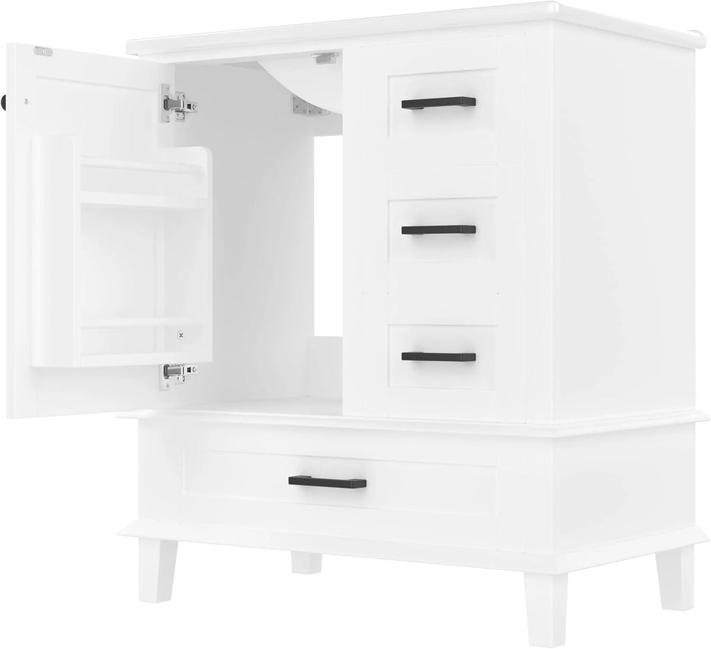 Moimhear Armário de banheiro de chão, pia, totalmente laqueado, três gavetas silenciosas, lavatório de cerâmica integrado (branco, 76 x 46 x 83,5 cm)