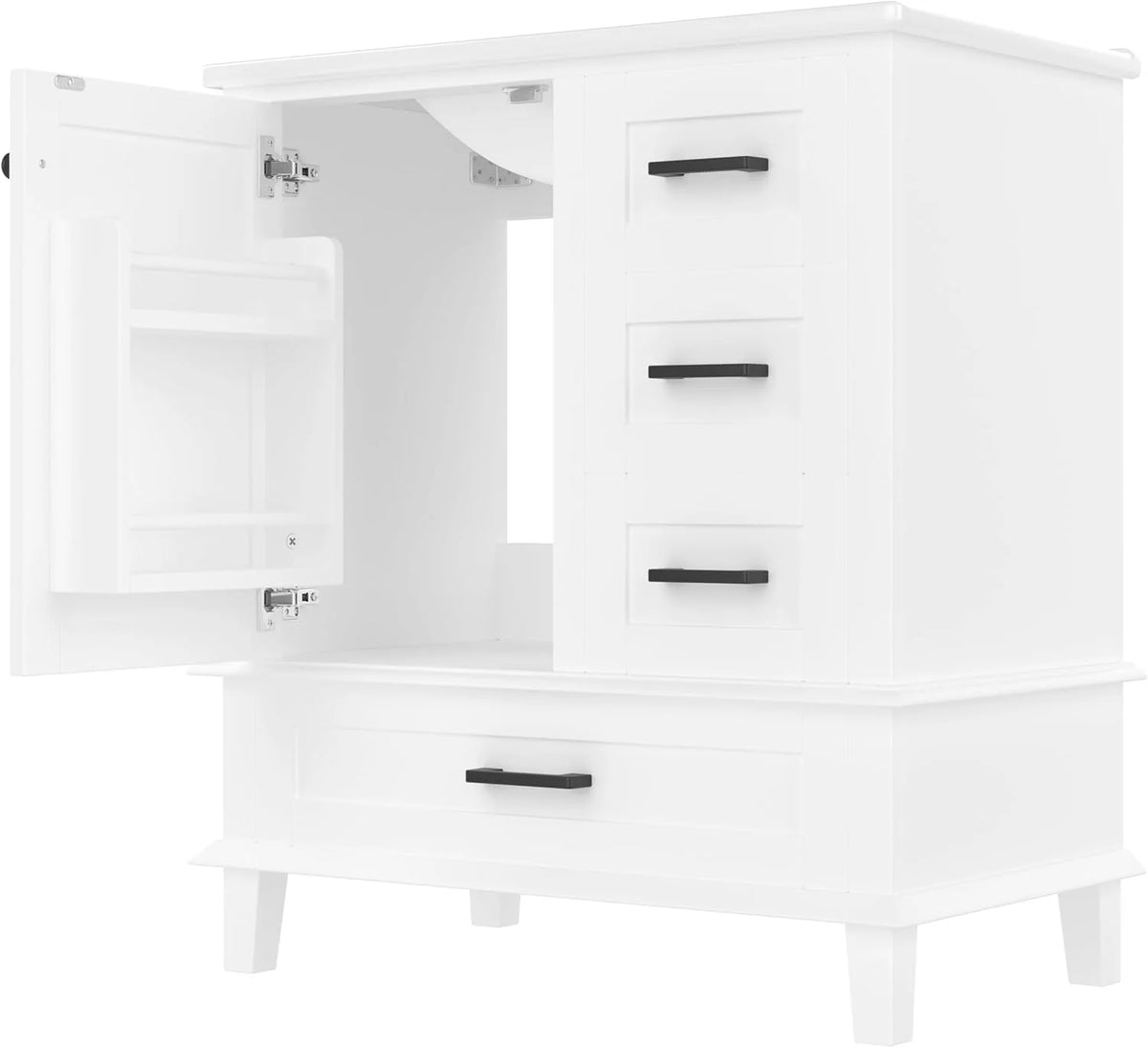 Moimhear Armário de banheiro de chão, pia, totalmente laqueado, três gavetas silenciosas, lavatório de cerâmica integrado (branco, 76 x 46 x 83,5 cm)