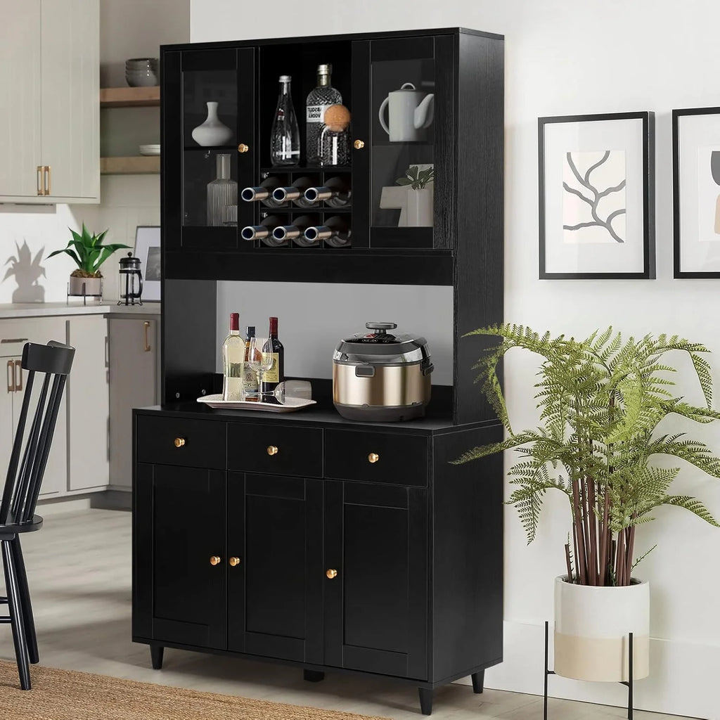 VOWNER Armário Aparador de Cozinha/Buffet, 100L x 38W x 181H cm, Armário Auxiliar de Armazenamento, 5 Portas e 5 Prateleiras Ajustáveis, Branco