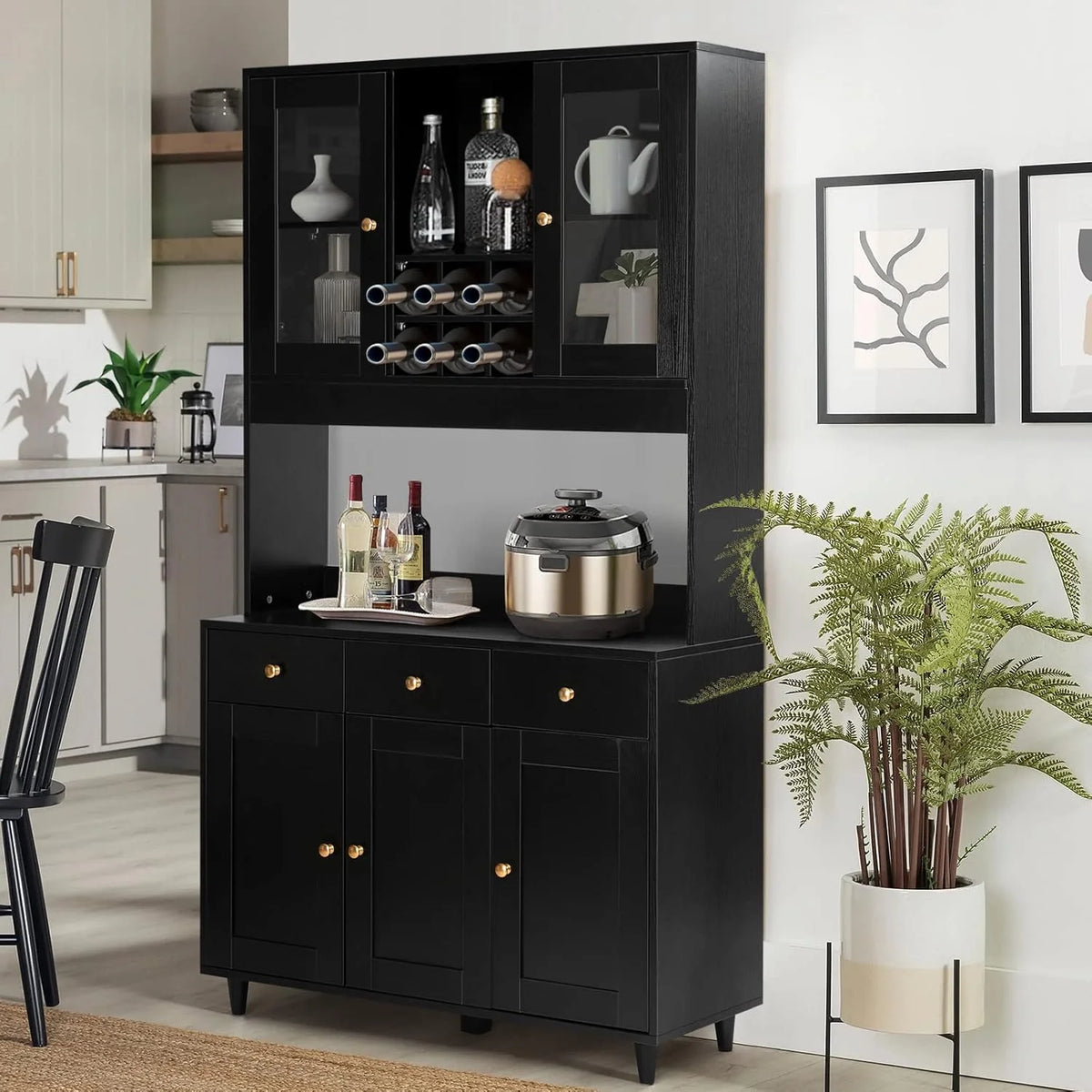 VOWNER Armário Aparador de Cozinha/Buffet, 100L x 38W x 181H cm, Armário Auxiliar de Armazenamento, 5 Portas e 5 Prateleiras Ajustáveis, Branco