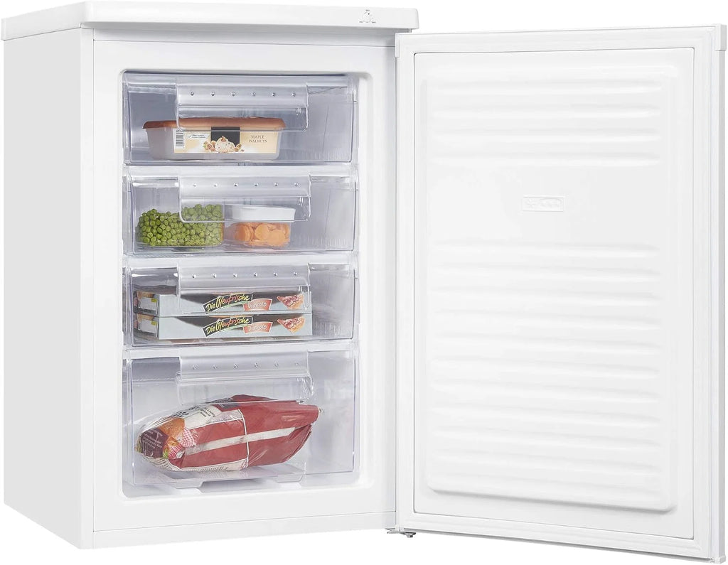 Exquisit® Freezer de Mesa 91L, Cor Branco, Classe E, Congelador 4 Estrelas, 4 Gavetas Transparentes, Porta Reversível, Controle de Temperatura, Medidas (85,5 x 55,0 x 58,0 cm)