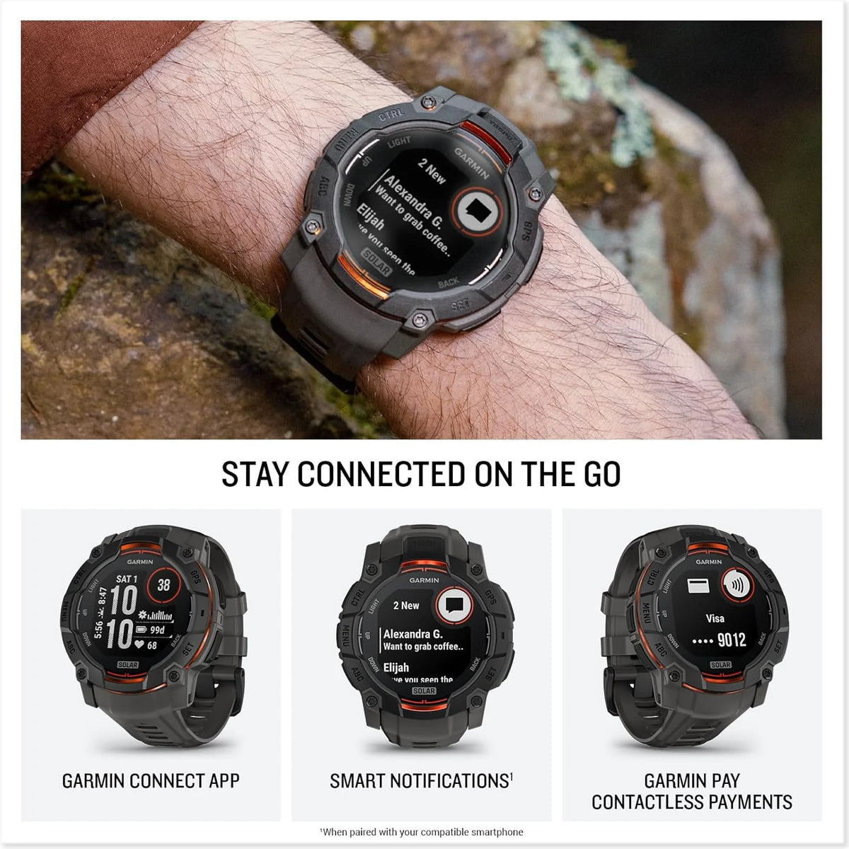 Smartwatch Garmin Instinct 3 GPS 50mm, Solar, Bisel Preto