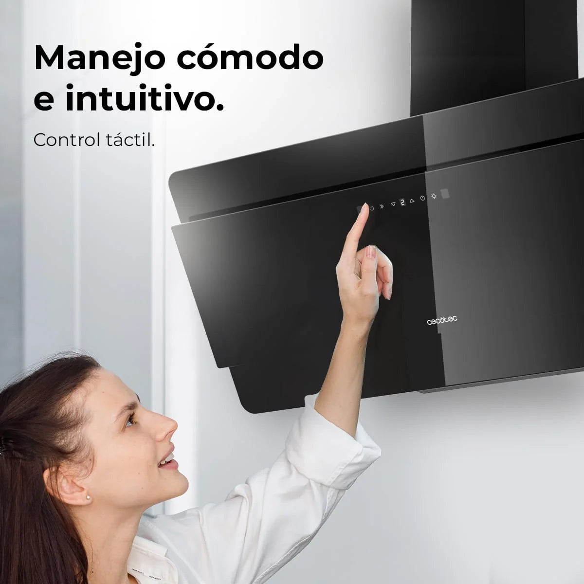 Cecotec Coifa Decorativa 90 cm Flux Dt 908000 Glass Black A++. Vidro Preto, 800m³/h de Potência, Motor 210W, A++, Controle Touch, 3 Níveis + Booster, Controle por Movimento de Mão