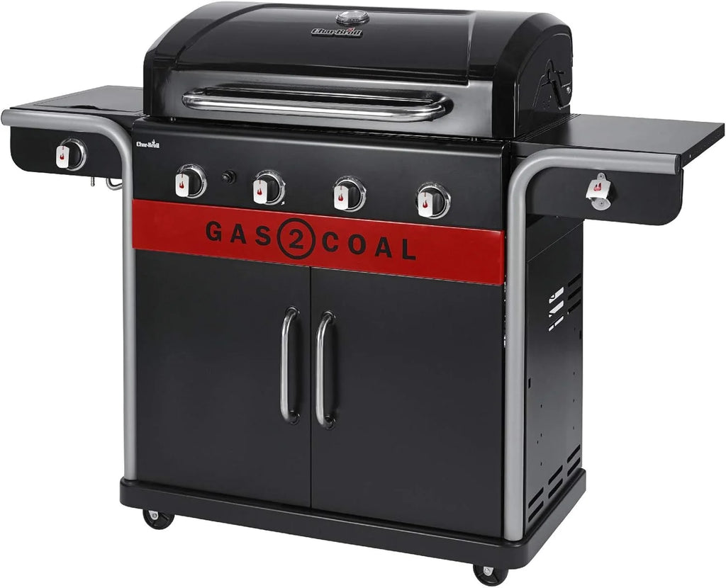 Char-Broil Churrasqueira a Gás Gas2Coal 2.0 440 - Churrasqueira Híbrida de 4 Queimadores com 2 Bandejas de Carvão Patenteadas, 2 Portas Grandes - Ideal para Cozinhar ao Ar Livre, Jardim e Pátio